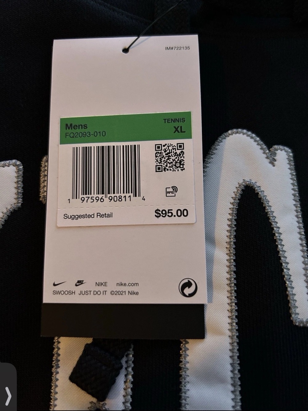 NWT Nike Men’s Black Hoodie Tennis 🎾 NIKE COURT Sz XL $96 - Picture 9 of 9